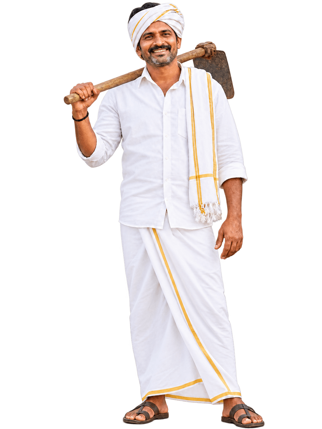నవ్వుతూ నిలబడి ఉన్న రైతు